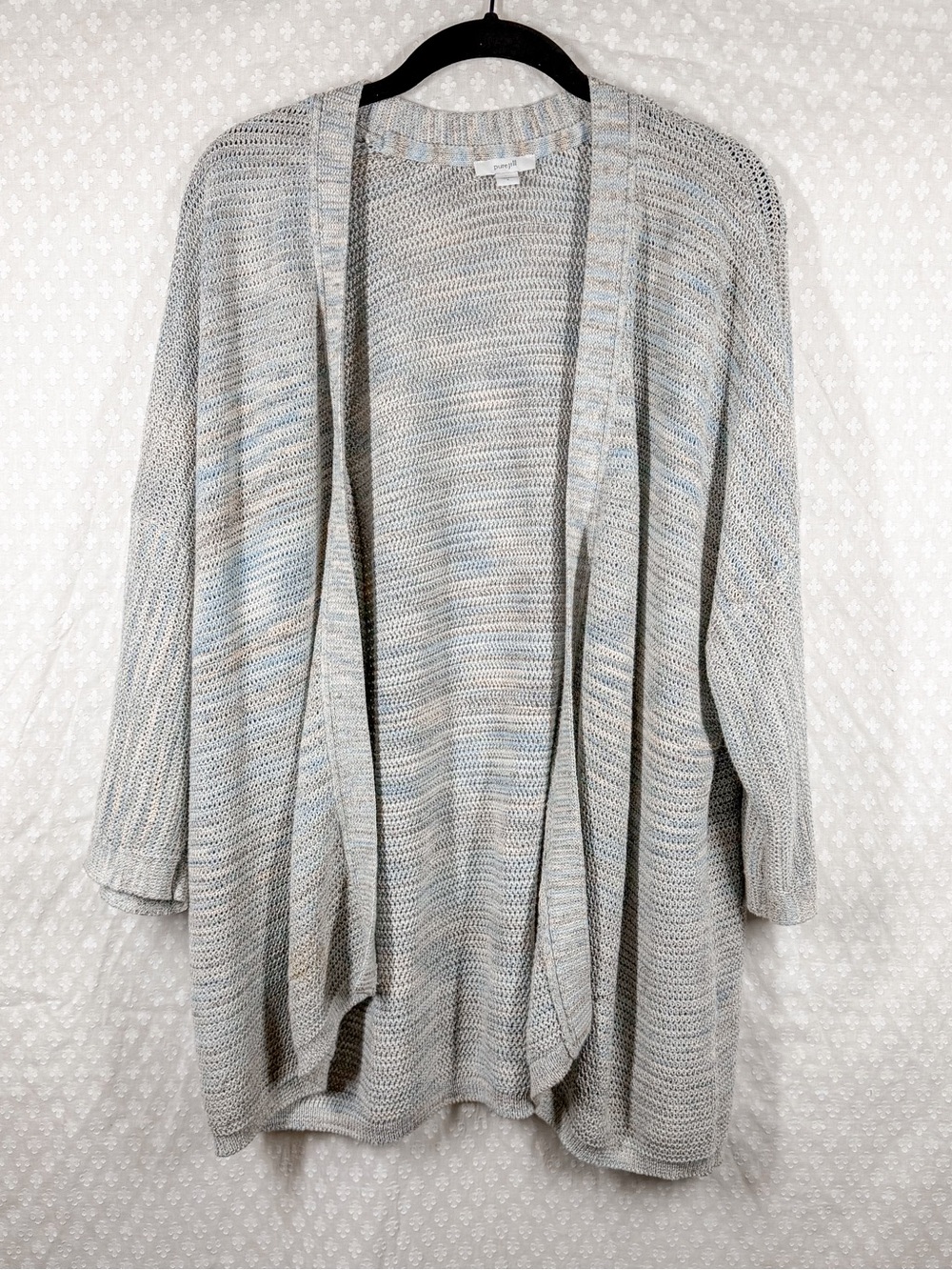 Pure Jill Blue Cream Open Knit‎ Short Sleeve Cardigan